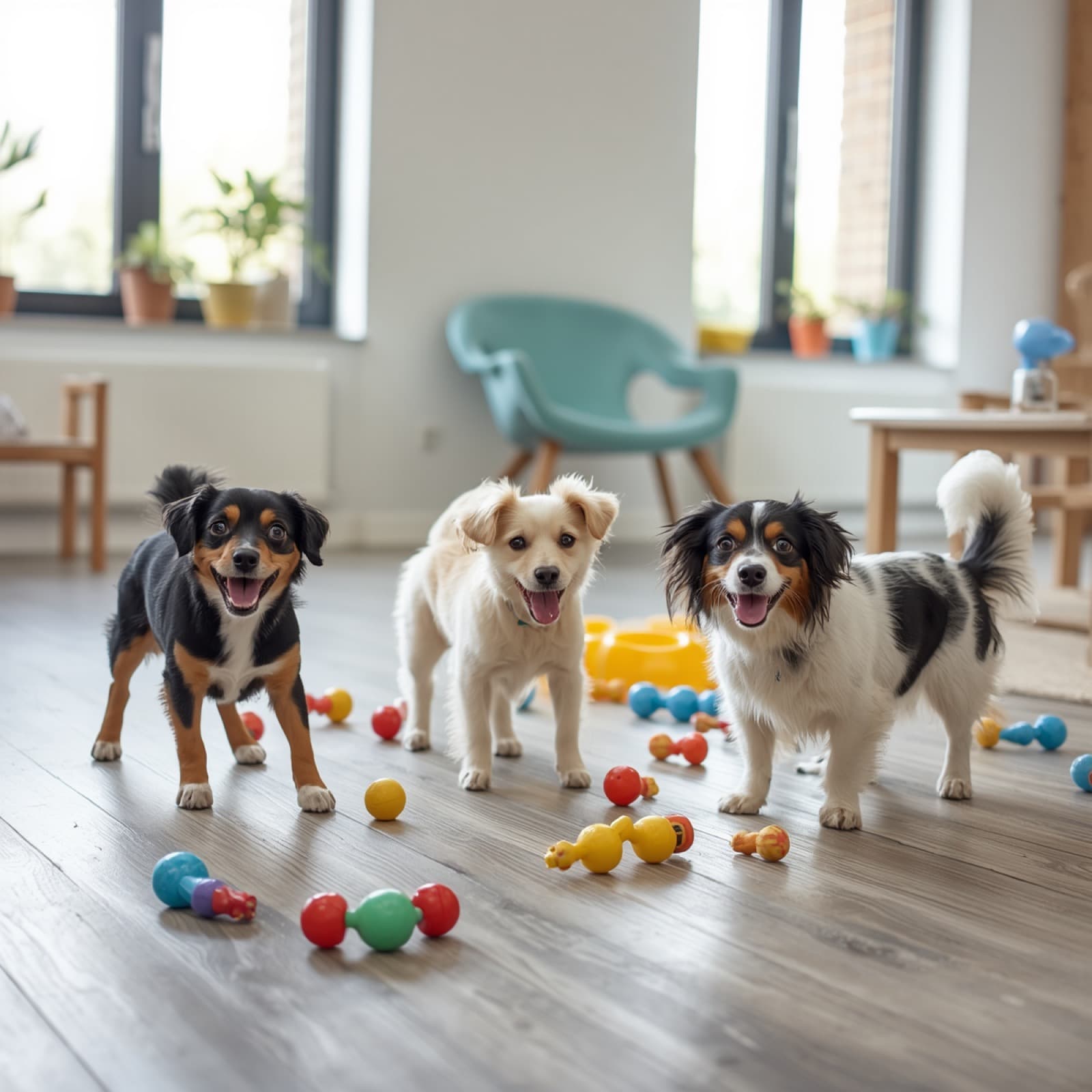 プレイルームで遊ぶ犬たち